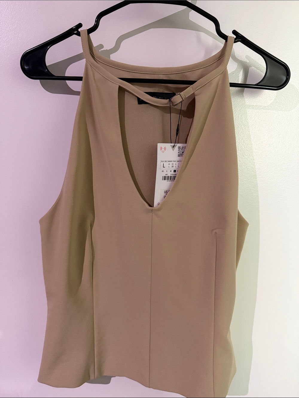 Zara Beige V-Neck Halter Camisole with Buckle at Neckline